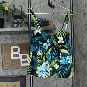 Coco Reef Contours Clarity Bandeau Tankini Top Midnight Plumeria Black Multi 32C